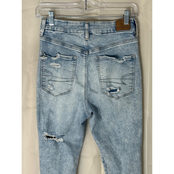 American Eagle Curvy Super Hi Rise Jeggings Size 6 Long Distressed Denim Preppy - Picture 6 of 7